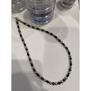 Black Austrian Crystals & Gray Pearls 18.75” Handcrafted Beaded Necklace